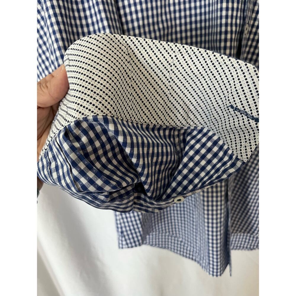 Men's Bugatchi Uomo Shaped Fit Button Down Long Sleeve Shirt Blue grid Medium - Picture 5 of 7